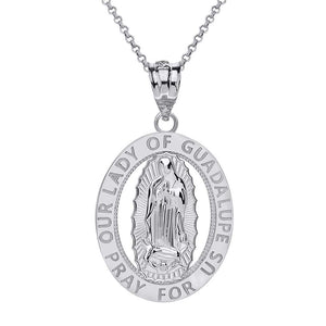 CaliRoseJewelry 10k Gold Our Lady of Guadalupe Pray for Us Oval Charm Pendant Necklace