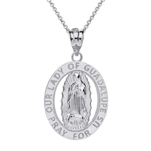 Load image into Gallery viewer, CaliRoseJewelry Sterling Silver Our Lady of Guadalupe Pray for Us Oval Charm Pendant Necklace