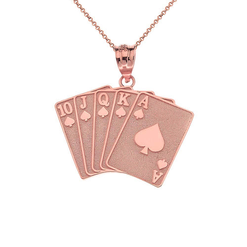 CaliRoseJewelry 10k Lucky Royal Flush of Spades Poker Hand Pendant Necklace