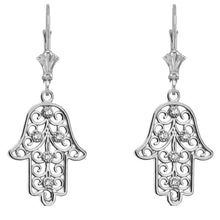 Load image into Gallery viewer, 14k Gold Hamsa Hand of Protection Cubic Zirconia Earrings