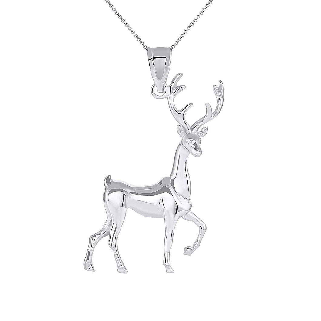 CaliRoseJewelry Sterling Silver Christmas Santa Reindeer Deer Antlers Charm Pendant Necklace