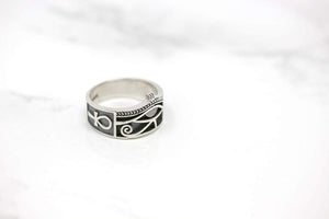 CaliRoseJewelry Sterling Silver Eye of Horus Ankh Ring with Antique Finish