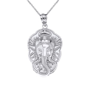 CaliRoseJewelry Sterling Silver Hindu Lord Ganesh Ganesha Head Elephant Hindu God of Fortune Charm Pendant Necklace