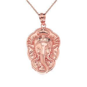 CaliRoseJewelry 14k Hindu Lord Ganesh Ganesha Head Elephant Hindu God of Fortune Charm Pendant Necklace