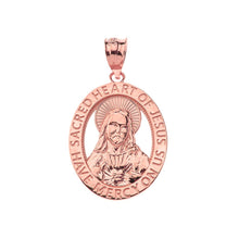 Load image into Gallery viewer, CaliRoseJewelry 14k Sacred Heart Jesus Have Mercy on Us Oval Pendant