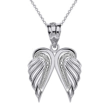 Load image into Gallery viewer, CaliRoseJewelry 14k Gold Feather Dainty Angel Double Wing Cubic Zirconia Pendant Necklace