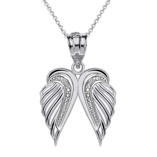 CaliRoseJewelry Sterling Silver Silver Feather Dainty Angel Double Wing Cubic Zirconia Pendant Necklace