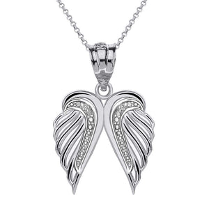 CaliRoseJewelry 14k Gold Feather Dainty Angel Double Wing Diamond Pendant Necklace