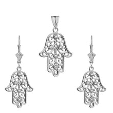Load image into Gallery viewer, CaliRoseJewelry 14k Gold Hamsa Hand Diamond Pendant and Earrings Set
