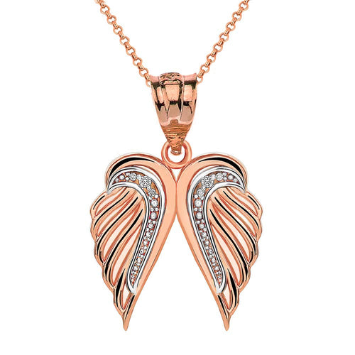 CaliRoseJewelry 14k Gold Feather Dainty Angel Double Wing Cubic Zirconia Pendant Necklace