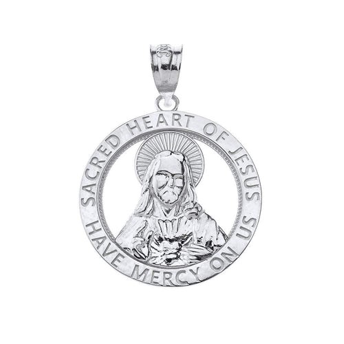 CaliRoseJewelry Sterling Silver Sacred Heart Jesus Have Mercy on Us Round Pendant