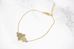 CaliRoseJewelry 14k Gold Hamsa Hand Heart Diamond Link Bracelet