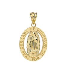 Load image into Gallery viewer, CaliRoseJewelry 14k Gold Our Lady of Guadalupe Pray for Us Oval Charm Pendant