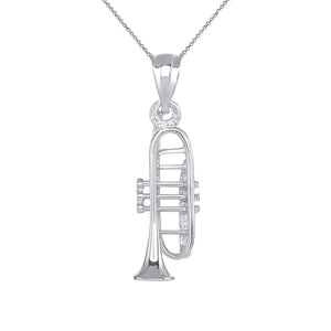 CaliRoseJewelry Sterling Silver Trumpet Horn Charm Pendant Necklace