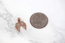 Load image into Gallery viewer, CaliRoseJewelry 14k Gold Feather Dainty Angel Double Wing Cubic Zirconia Pendant