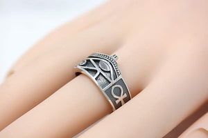 CaliRoseJewelry Sterling Silver Eye of Horus Ankh Ring with Antique Finish
