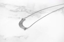 Load image into Gallery viewer, CaliRoseJewelry Sterling Silver Sideways Crescent Moon Cubic Zirconia Pendant Necklace