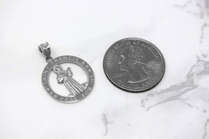 CaliRoseJewelry Sterling Silver Saint Francis of Assisi Pray for Us Round Charm Pendant Necklace