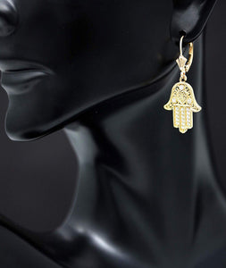CaliRoseJewelry 14k Gold Hamsa Hand Heart Diamond Pendant and Earrings Set