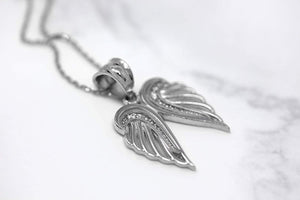 CaliRoseJewelry Sterling Silver Silver Feather Dainty Angel Double Wing Cubic Zirconia Pendant Necklace