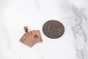 CaliRoseJewelry 10k Lucky Royal Flush of Spades Poker Hand Pendant Necklace