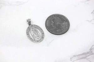 CaliRoseJewelry Sterling Silver Our Lady of Guadalupe Pray for Us Oval Charm Pendant Necklace
