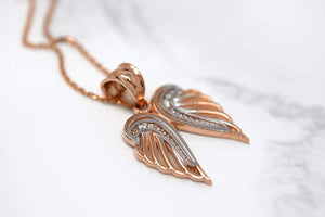 CaliRoseJewelry 10k Gold Feather Dainty Angel Double Wing Diamond Pendant Necklace