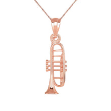 Load image into Gallery viewer, CaliRoseJewelry 14k Gold Trumpet Horn Charm Pendant Necklace