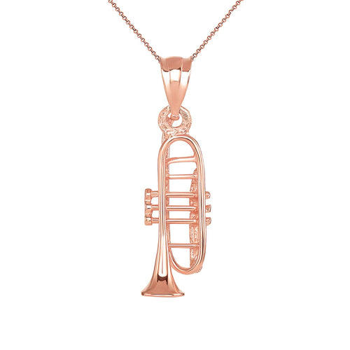 CaliRoseJewelry 10k Gold Trumpet Horn Charm Pendant Necklace
