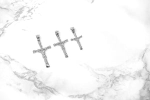 CaliRoseJewelry 14k White Gold Jesus on The Cross Crucifix Textured Pendant Necklace