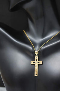 10k Gold INRI Crucifix Cross Catholic Jesus Pendant Necklace 1.65"