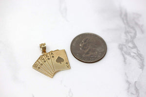 CaliRoseJewelry 14k Lucky Royal Flush of Spades Poker Hand Pendant Necklace