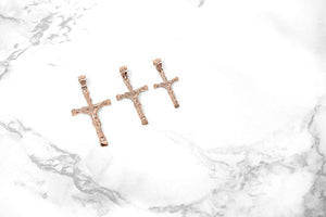 CaliRoseJewelry 14k Rose Gold Jesus on The Cross Crucifix Textured Pendant Necklace
