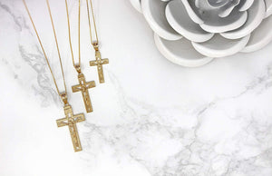 14k Yellow Gold INRI Crucifix Cross Catholic Jesus Pendant Necklace