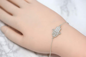 CaliRoseJewelry 14k Gold Hamsa Hand Heart Diamond Link Bracelet