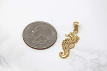 Load image into Gallery viewer, CaliRoseJewelry 10k Filigree Seahorse Charm Pendant Necklace