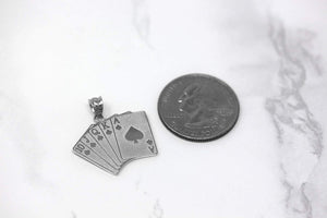 CaliRoseJewelry Sterling Silver Lucky Royal Flush of Spades Poker Hand Pendant Necklace
