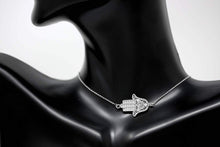 Load image into Gallery viewer, CaliRoseJewelry Sterling Silver Sideways Hamsa Hand Heart Cubic Zirconia Pendant Necklace