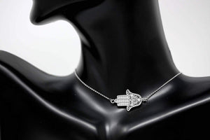 CaliRoseJewelry 14k Gold Sideways Hamsa Hand Heart Cubic Zirconia Pendant Necklace