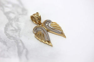 CaliRoseJewelry 10k Gold Feather Dainty Angel Double Wing Diamond Pendant