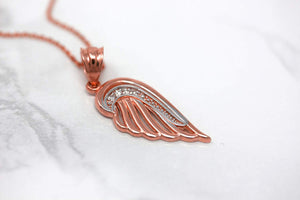 CaliRoseJewelry 14k Gold Feather Dainty Angel Wing Diamond Pendant Necklace