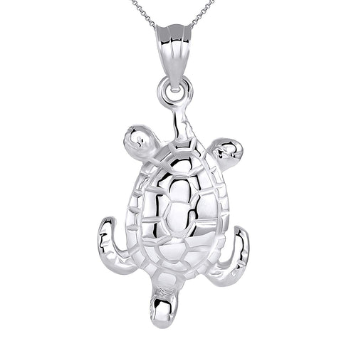 CaliRoseJewelry Sterling Silver Lucky Honu Sea Turtle Tortoise Longevity Charm Pendant Necklace