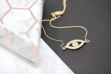 Load image into Gallery viewer, CaliRoseJewelry 14k Gold Sideways Evil Eye Cubic Zirconia Bracelet
