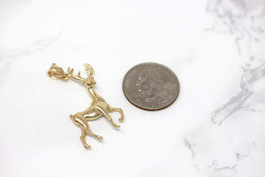 CaliRoseJewelry 10k Gold Christmas Santa Reindeer Deer Antlers Charm Pendant Necklace