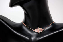 Load image into Gallery viewer, CaliRoseJewelry 14k Gold Sideways Hamsa Hand Heart Cubic Zirconia Pendant Necklace