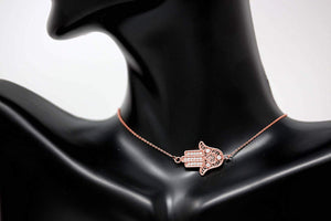 CaliRoseJewelry 14k Gold Sideways Hamsa Hand Heart Diamond Pendant Necklace
