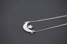 Load image into Gallery viewer, CaliRoseJewelry Sterling Silver Sideways Crescent Moon and Star Symbol Cubic Zirconia Pendant Necklace
