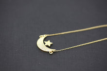 Load image into Gallery viewer, CaliRoseJewelry 14k Gold Sideways Crescent Moon and Star Symbol Diamond Pendant Necklace
