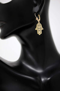 14k Gold Hamsa Hand of Protection Cubic Zirconia Earrings