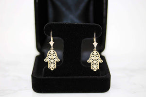 CaliRoseJewelry 10k Yellow Gold Hamsa Hand Diamond Pendant Necklace and Earrings Set